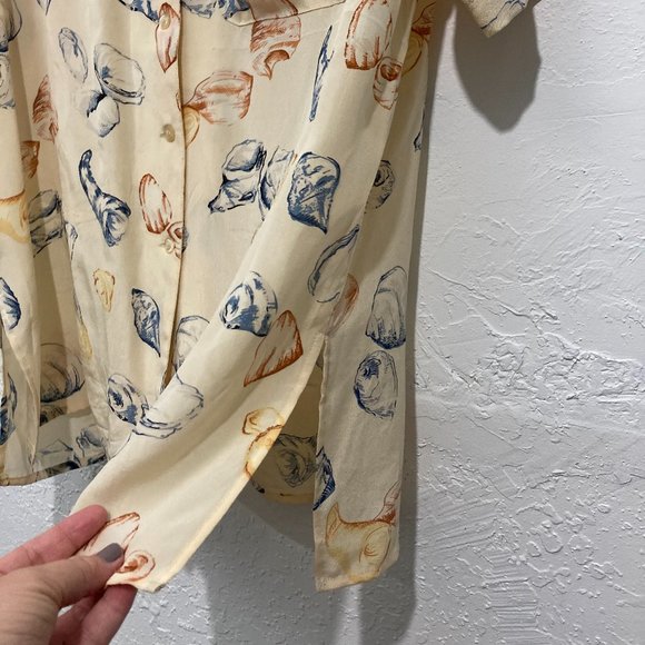 VTG Richard & Jones Button up Shirt 100% Silk Short Sleeve Seashells Yellow M - Picture 9 of 11